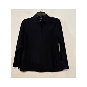 Eileen Fisher Jacket Full Zip Womens Medium Petite Black Minimal Basic Stretch